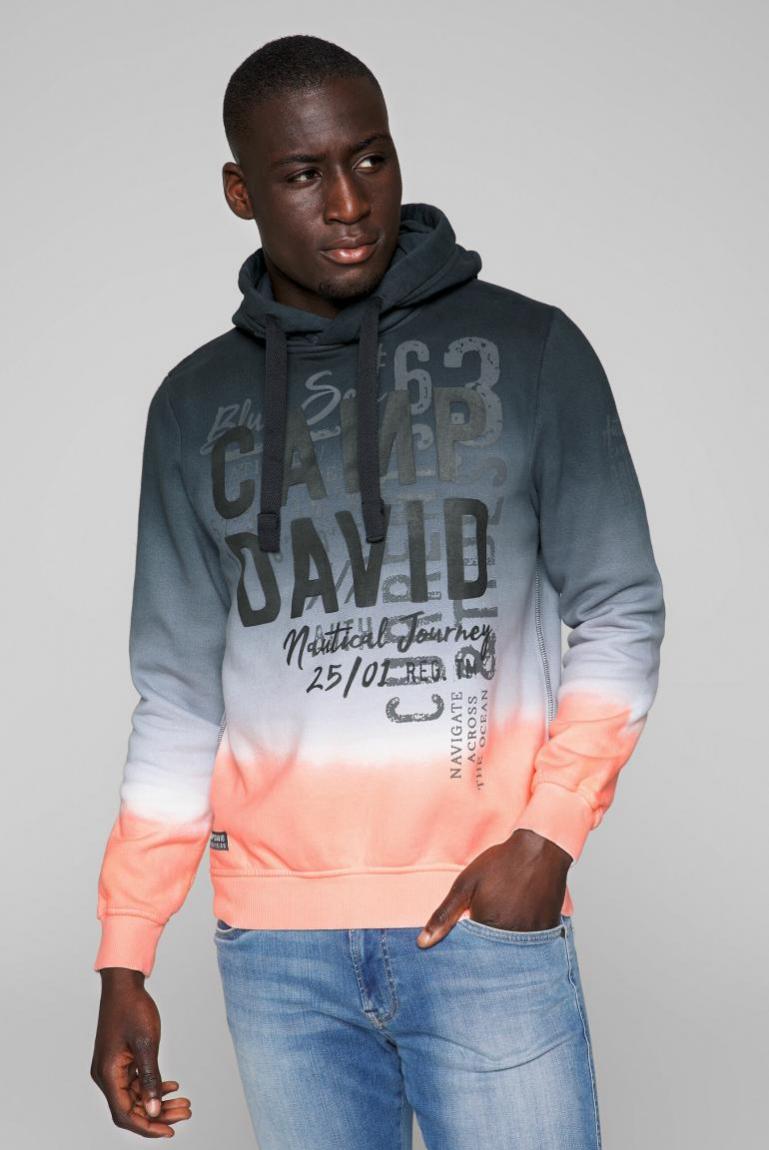 Herren Sweatshirts Sweatjacken Camp David Dip Dye Hoodie Mit Logo Rubber Print Speed Orange Nrc Clutches